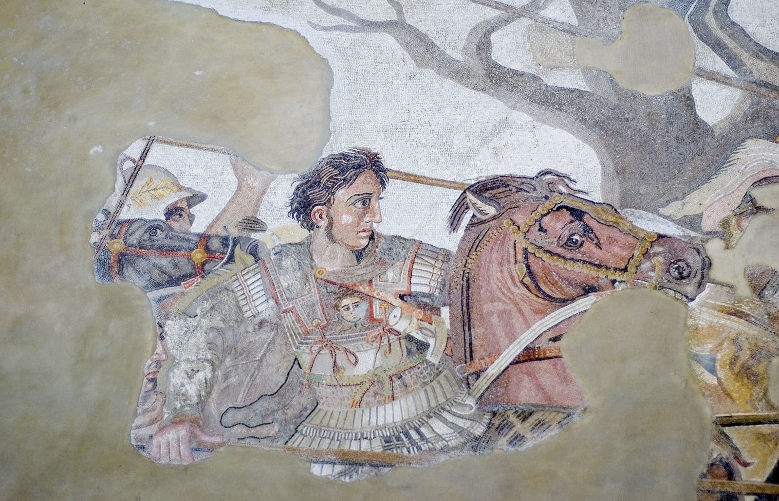 Ancient mosaic showing Alexander riding into battle at Issus