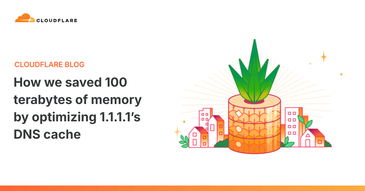 Cloudflare illustration of a giant pineapple-shaped cache surrounded by buildings
